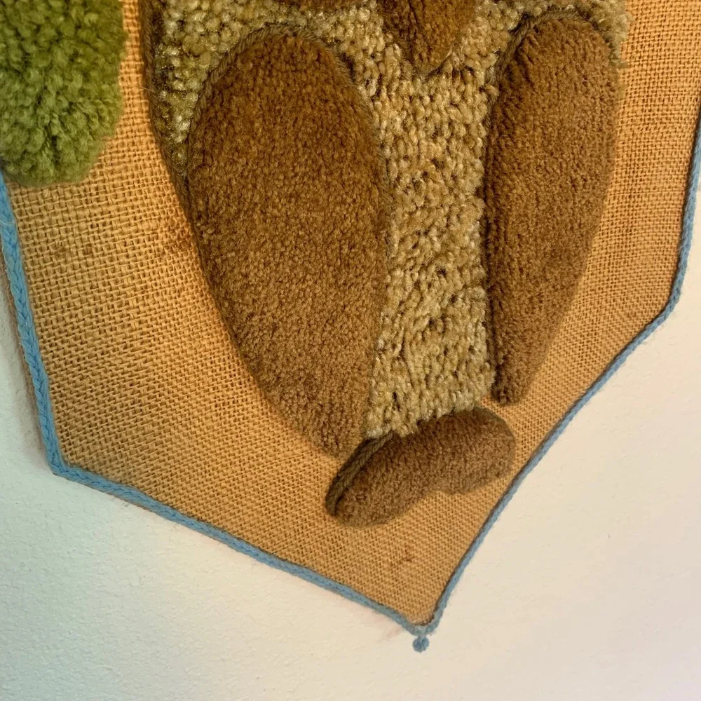 Owl Wall Hanging Vintage Punch‎ Needle Tufted Yarn Burlap Boho 70s Art 42x13